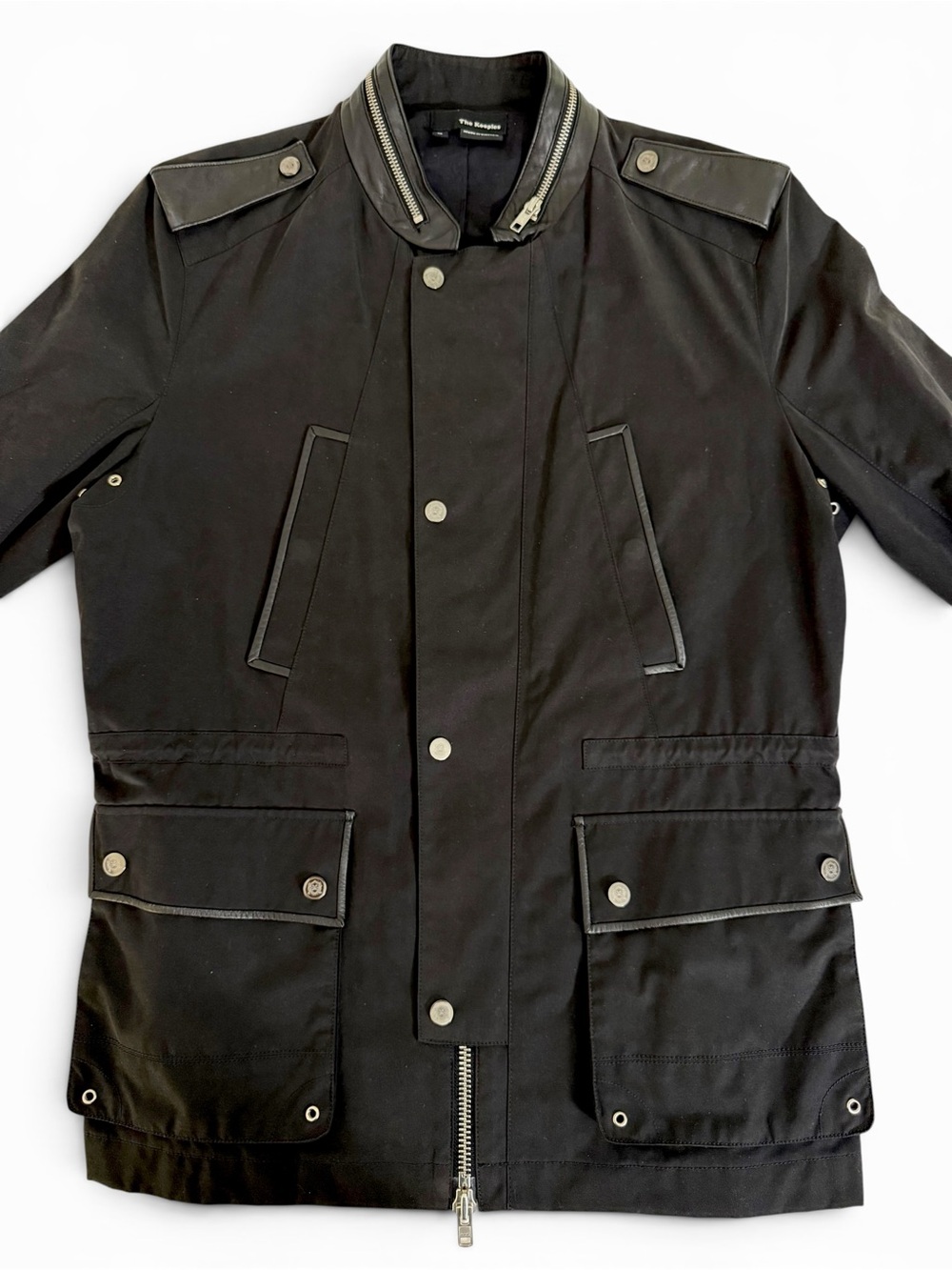 Rare The Kooples Black Military Field Jacket Lambskin Leather Trim Men’s M NWOT